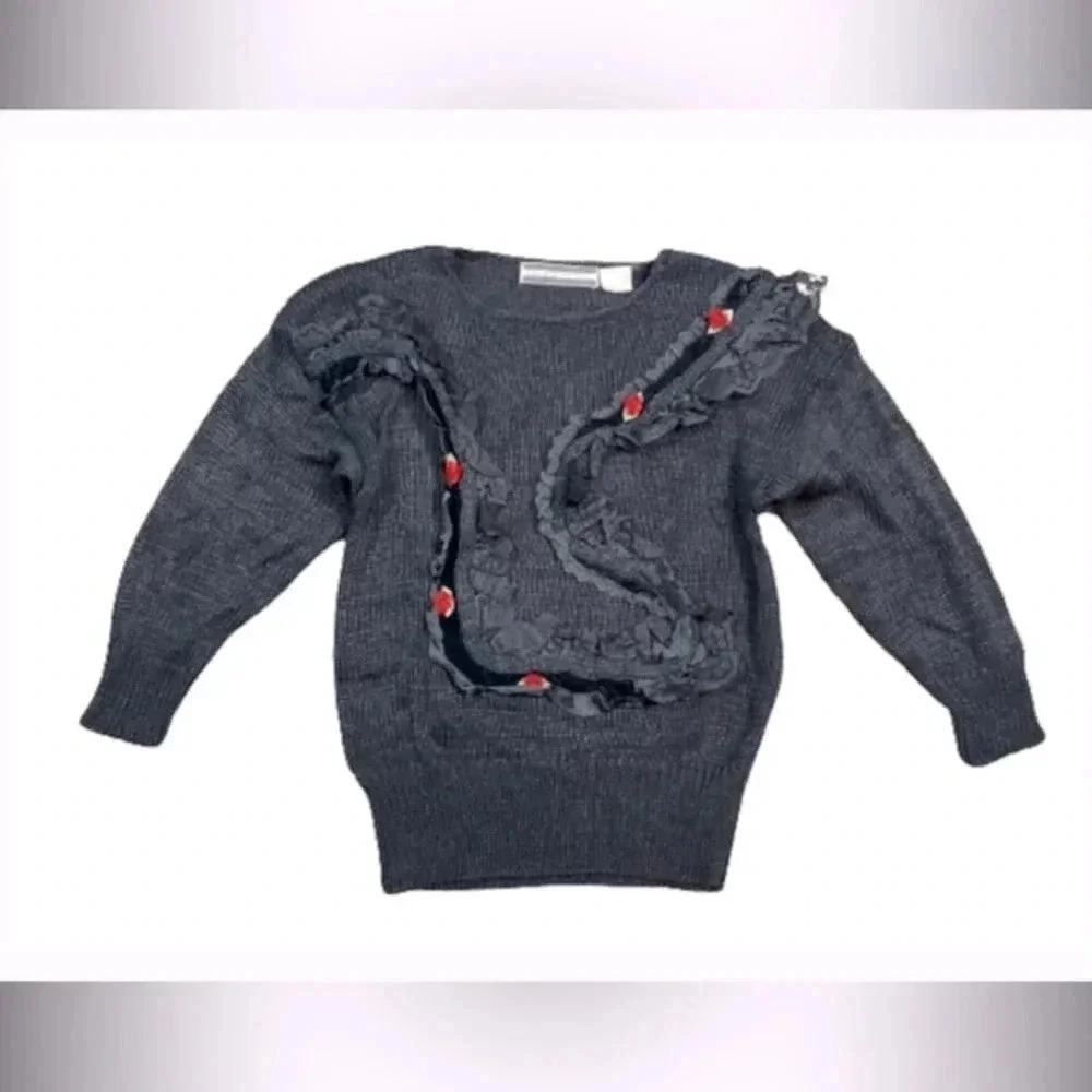 Vintage Whimsigoth Lace Black and Red  Long Sleeve Sweater‎